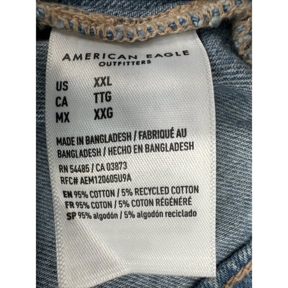 American Eagle Denim Chore Jacket Womens 2XL Blue Jean Distressed Zip Button NEW - Picture 10 of 14